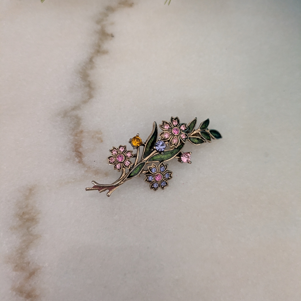 SOLD Floral Brooch with Pink and Green Accents